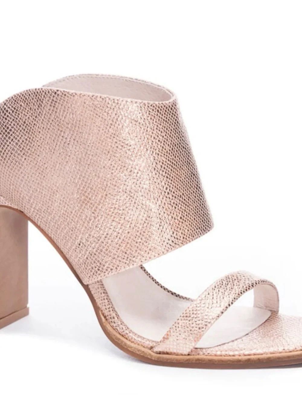 42 GOLD Women's Metallic Rose Gold Block Heel Slide